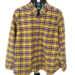 Eddie Bauer Women’s 100% Cotton Yellow Purple
Plaid Button Down Shirt size XL